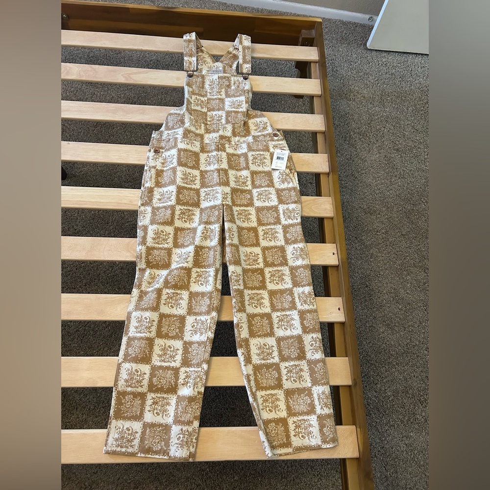 Anthropologie - Brixton Tan and White Checkered Jumpsuit